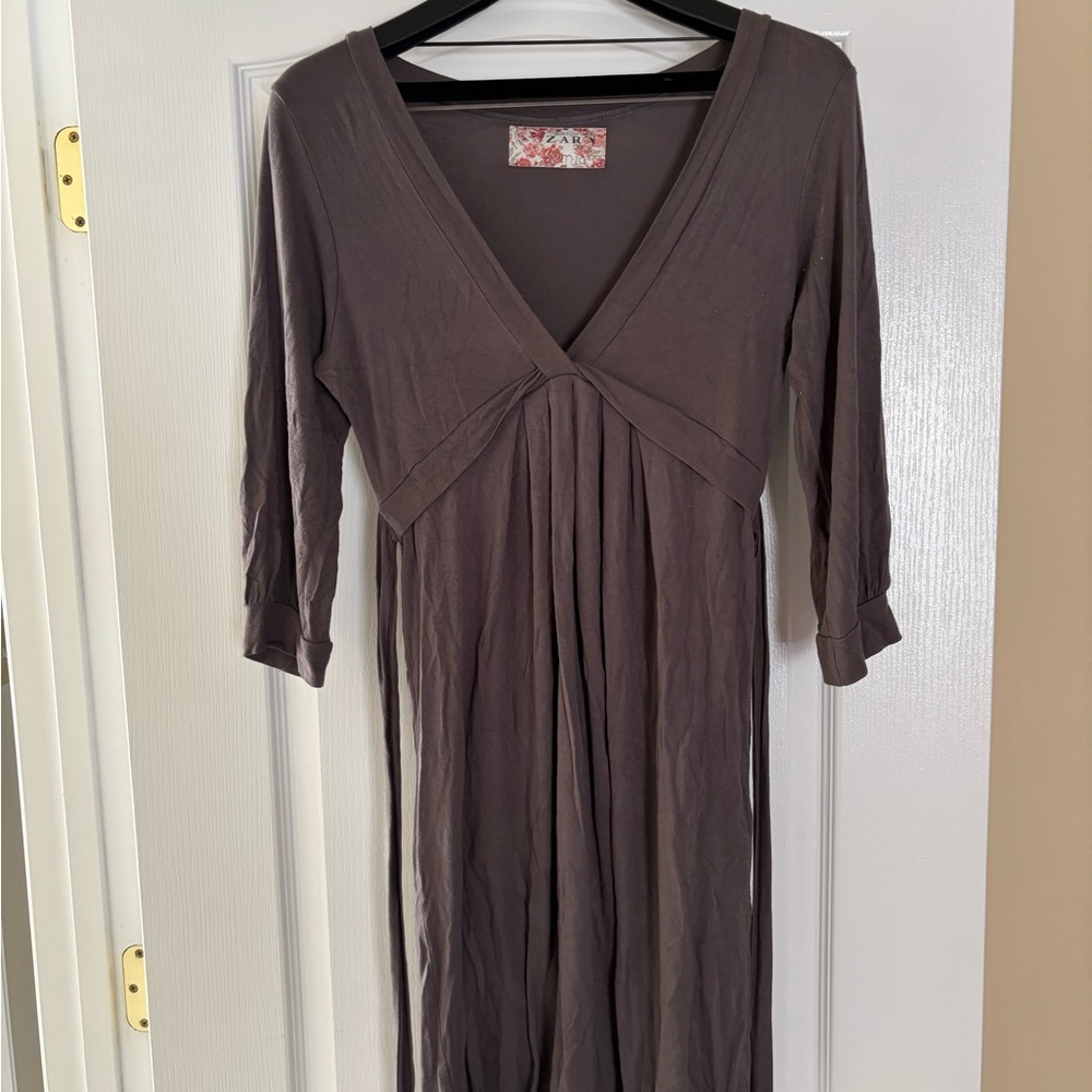 Zara Charcoal V-neck Dress with 3/4-length sleeves